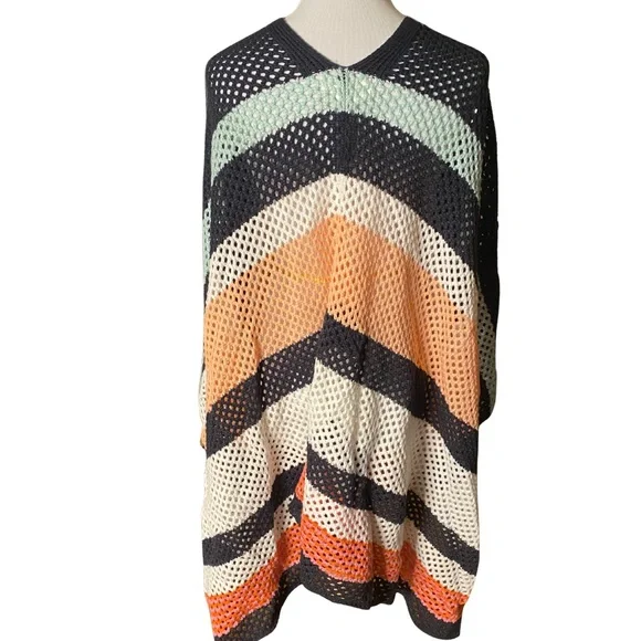 Anthropologie Open Knit Chevron Stripe Cocoon Wrap Vest One Size - Picture 3 of 8